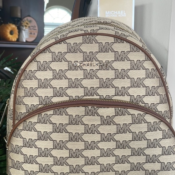 Brand New Michael Kors Logo Canvas Zippered Backpack w/ Gold Tone Accents main image 8